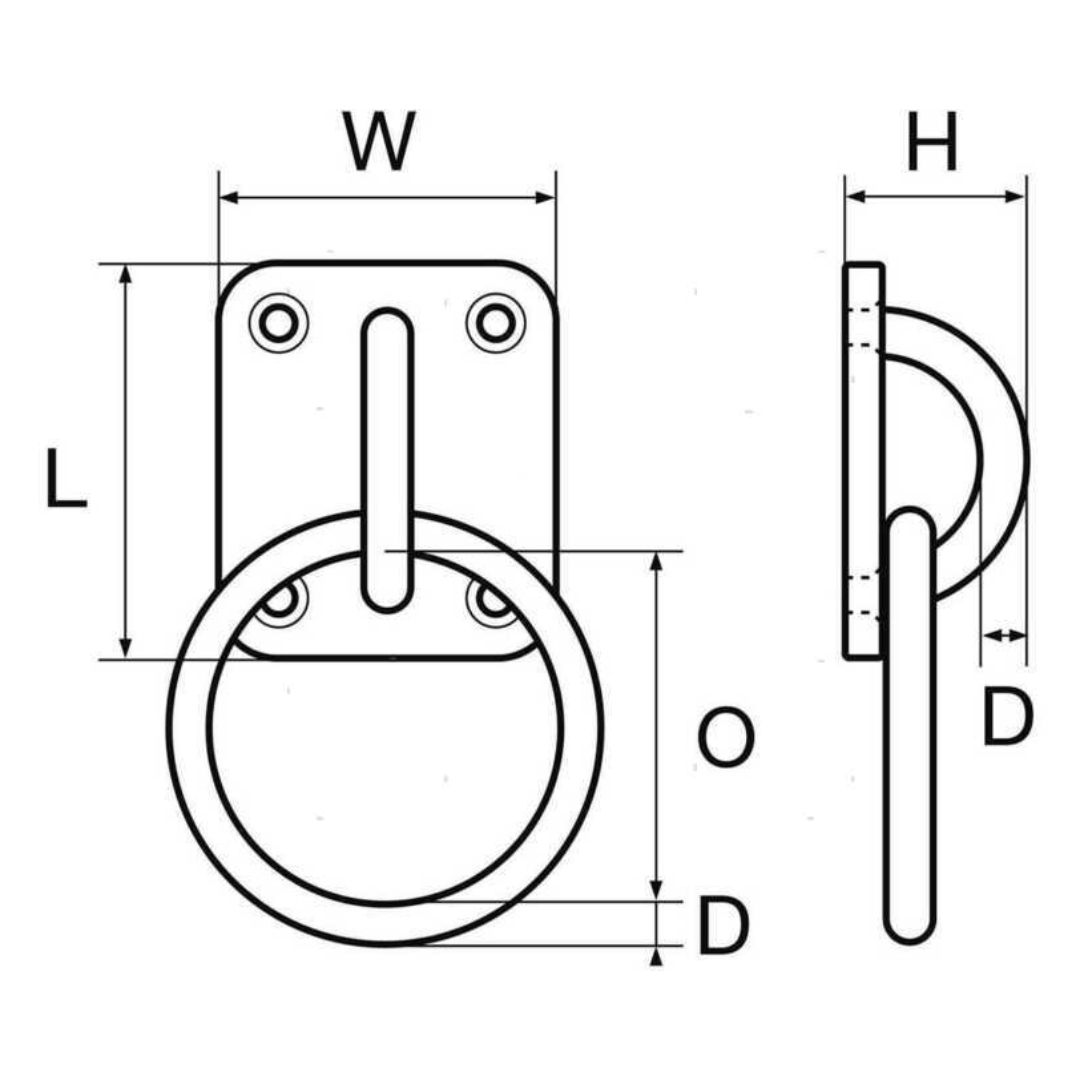 Anello con base a 4 fori in acciaio inox