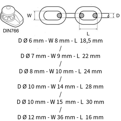 Catena calibrata in acciaio zincato -DIN 766- 30/50/75/100 metri