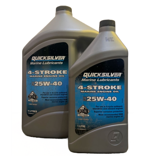 Olio Quicksilver SAE 25W-40 per motori entrobordo e entro/fuoribordo.