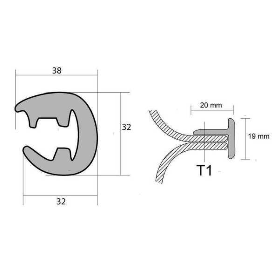 Terminale di finitura e giunture per profilo parabordo a "T" H 36