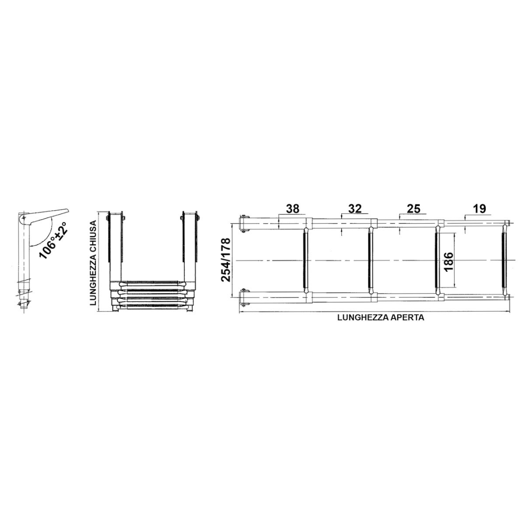 Scaletta inox telescopica 4 gradini bianchi