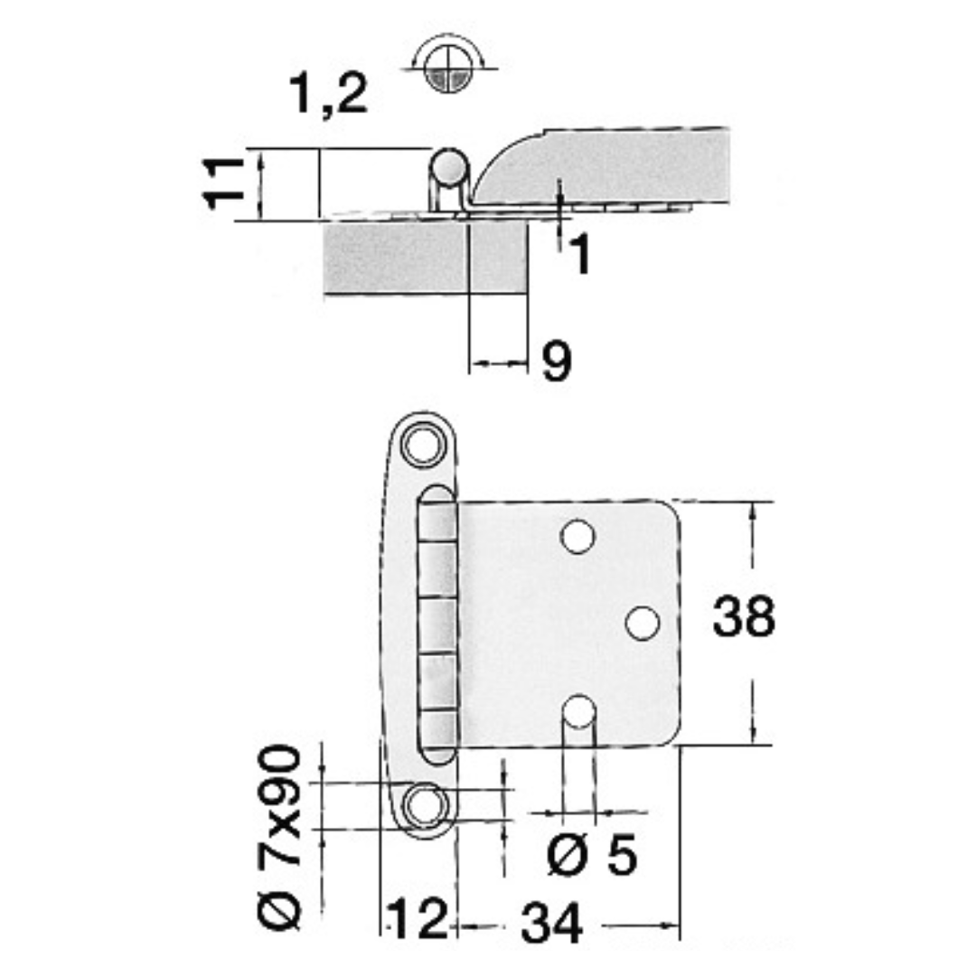 Cerniera con sbalzo per antine in acciaio inox 57 x 44 mm