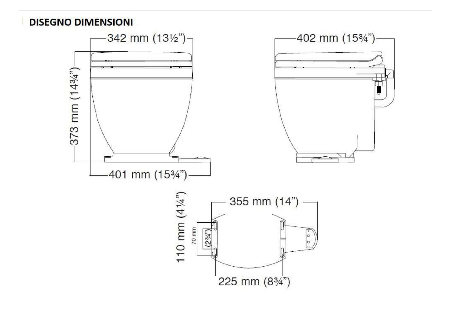 WC elettrico Jabsco Lite flush 12V con pannello