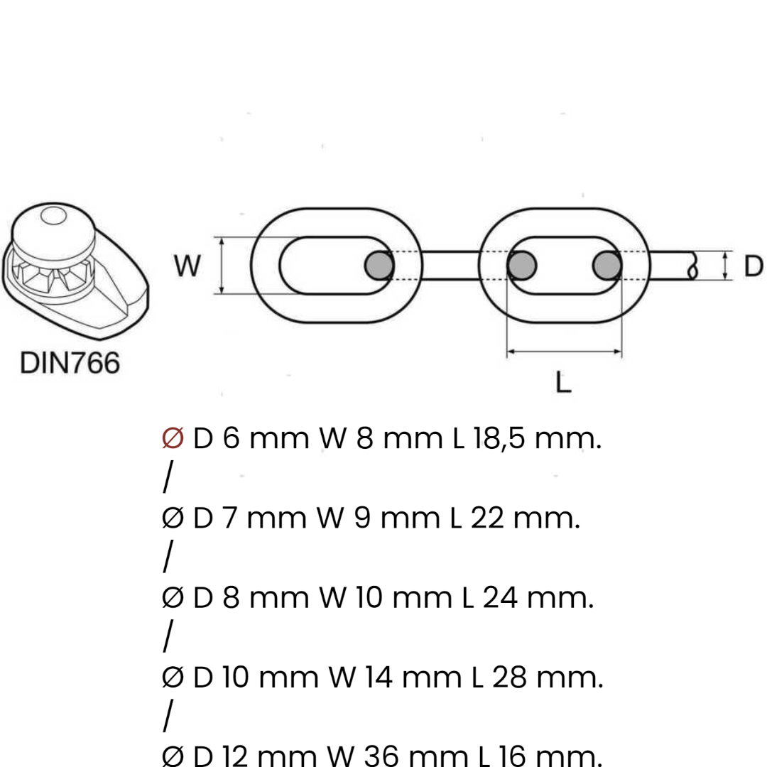 Catena in acciaio zincato DIN763 – 2 mm, 3,5 mm o 4,5 mm di diametro in  acciaio – 0,5 m, 1 m, 3 m, 5 m, 25 m, al metro – Catena in acciaio –  Spessore