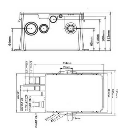 Vasca di scarico per doccette 12V 600 gph (40 lt/min)